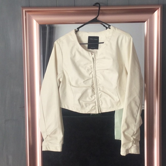 therapy Jackets & Blazers - Cream Faux Leather Cropped Jacket